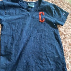 Navy Champion Tee, Size Small (Red Lettering near right shoulder) Unisex Tee